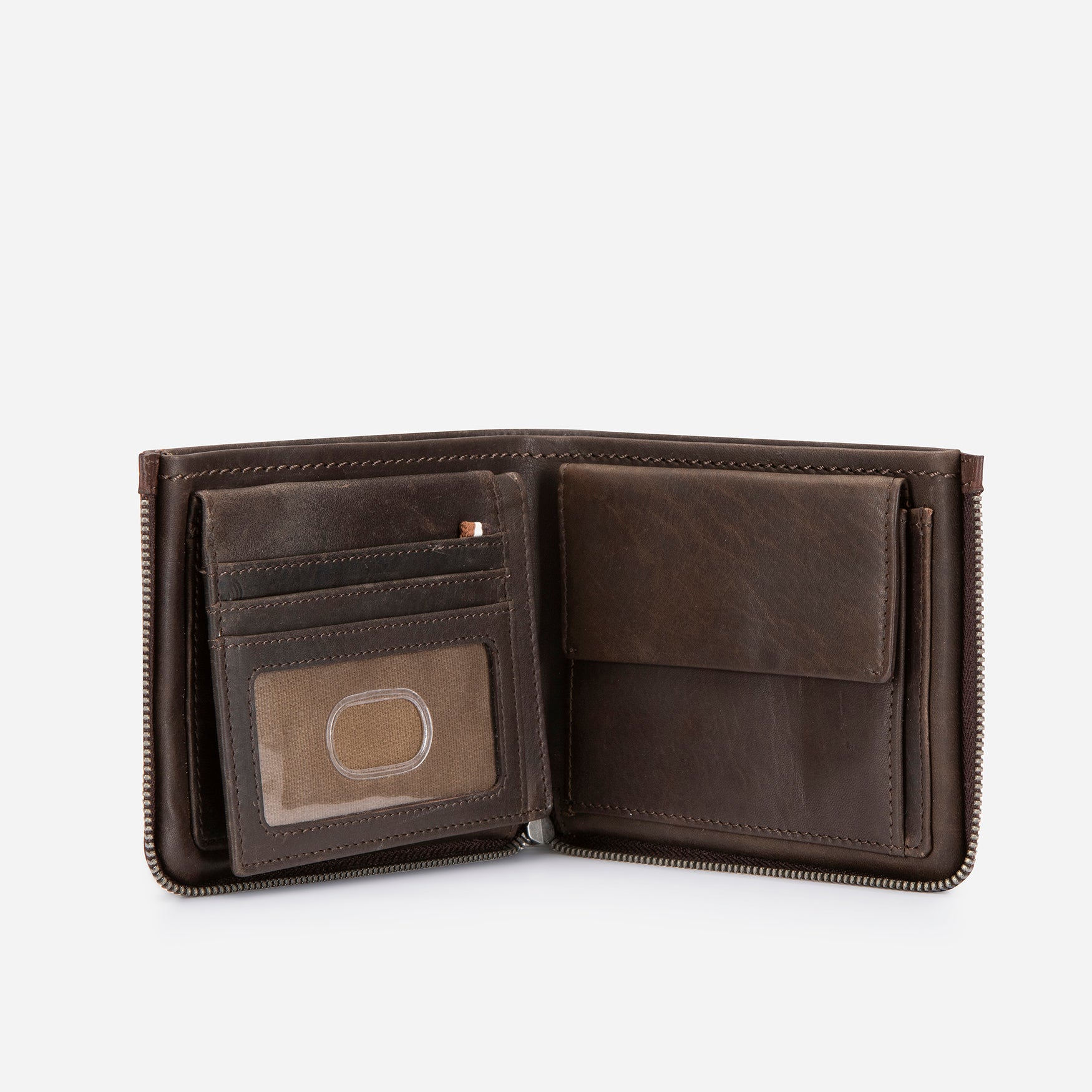 Eastwood Modern Multi Card Leather Zip Wallet, Brown