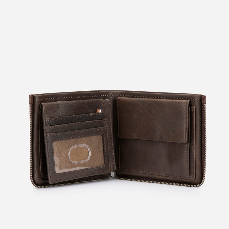 Brando Modern Multi Card Leather Zip Wallet, Brown