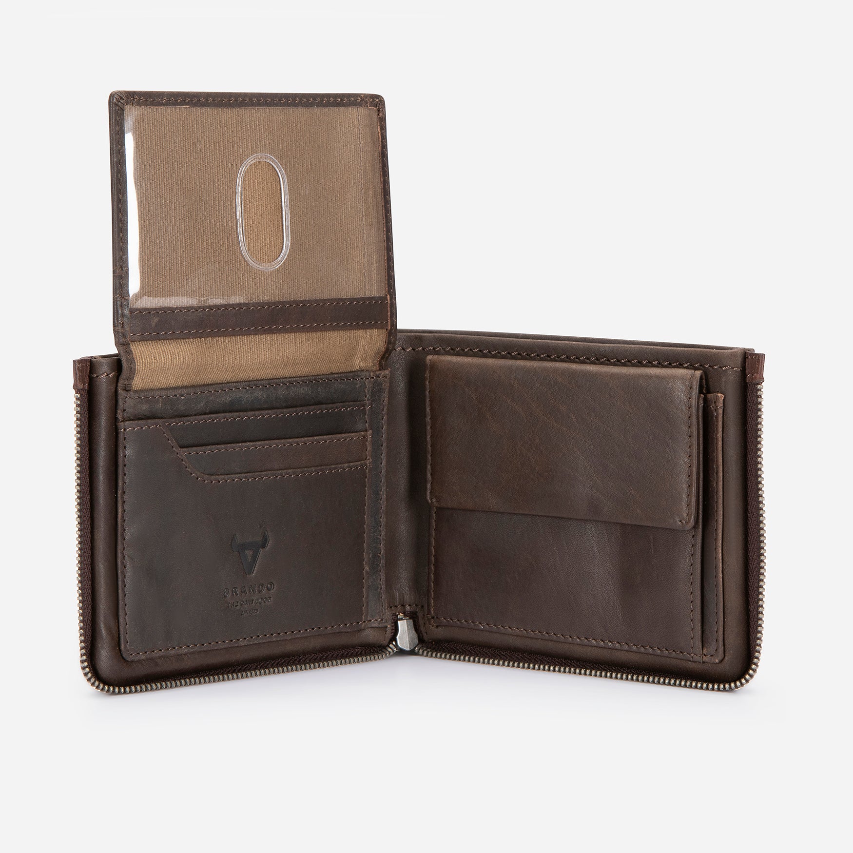 Eastwood Modern Multi Card Leather Zip Wallet, Brown