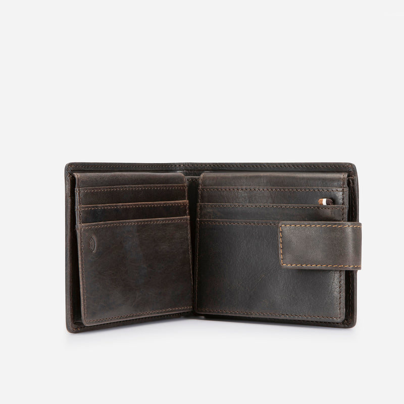 Brando Executive Leather Press Stud Wallet, Brown