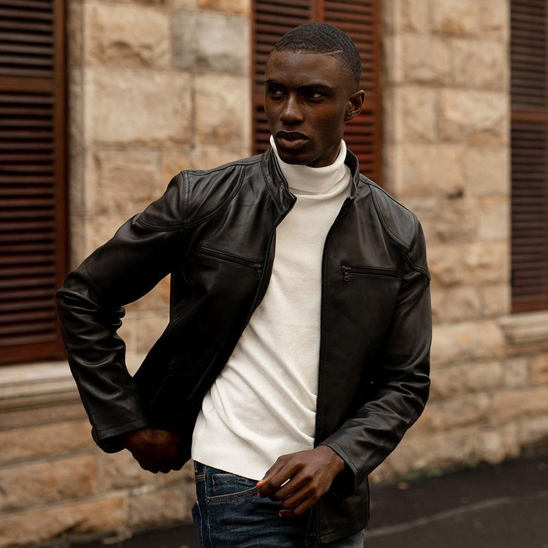 Mandarin Leather Jacket, Black - Leather Jacket | Brando Leather South Africa