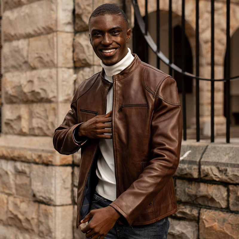 Mandarin Leather Jacket, Brown - Leather Jacket | Brando Leather South Africa