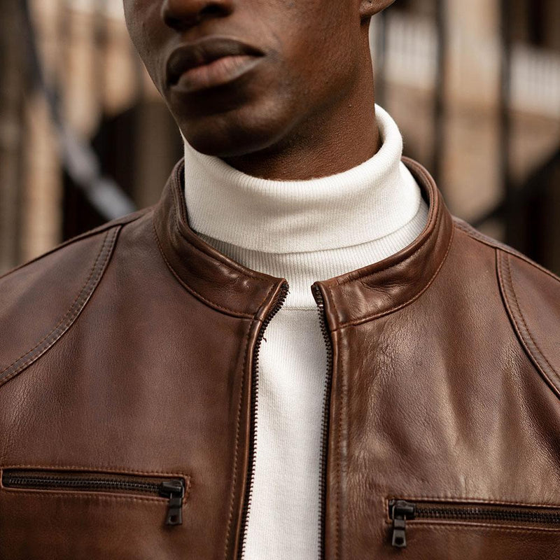 Mandarin Leather Jacket, Brown - Leather Jacket | Brando Leather South Africa